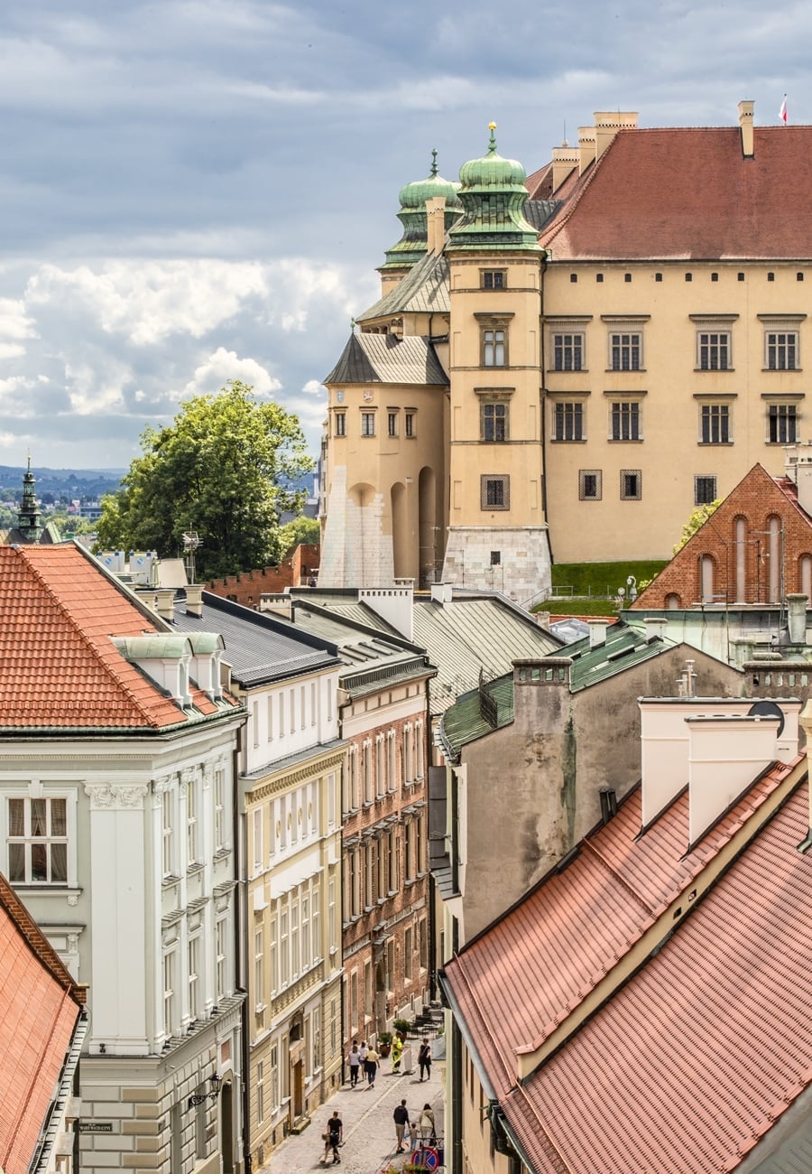 Summer view of Kanonicza Street with Wawel Castle in the background, Kraków